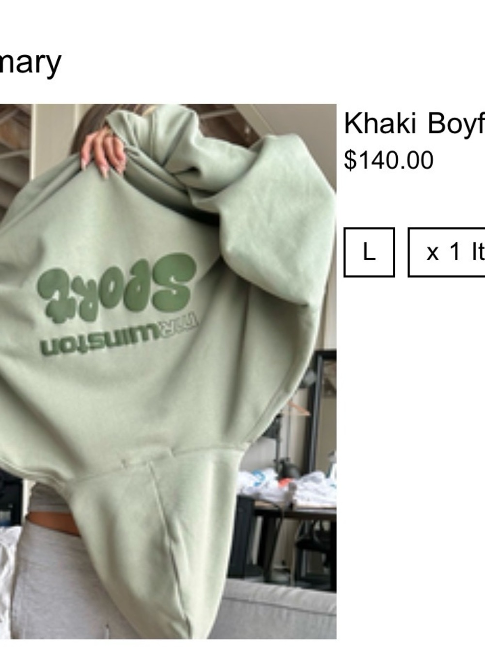 Mr Winston Co Sport khaki boyfriend puff Hoodie. NWT. Size Large